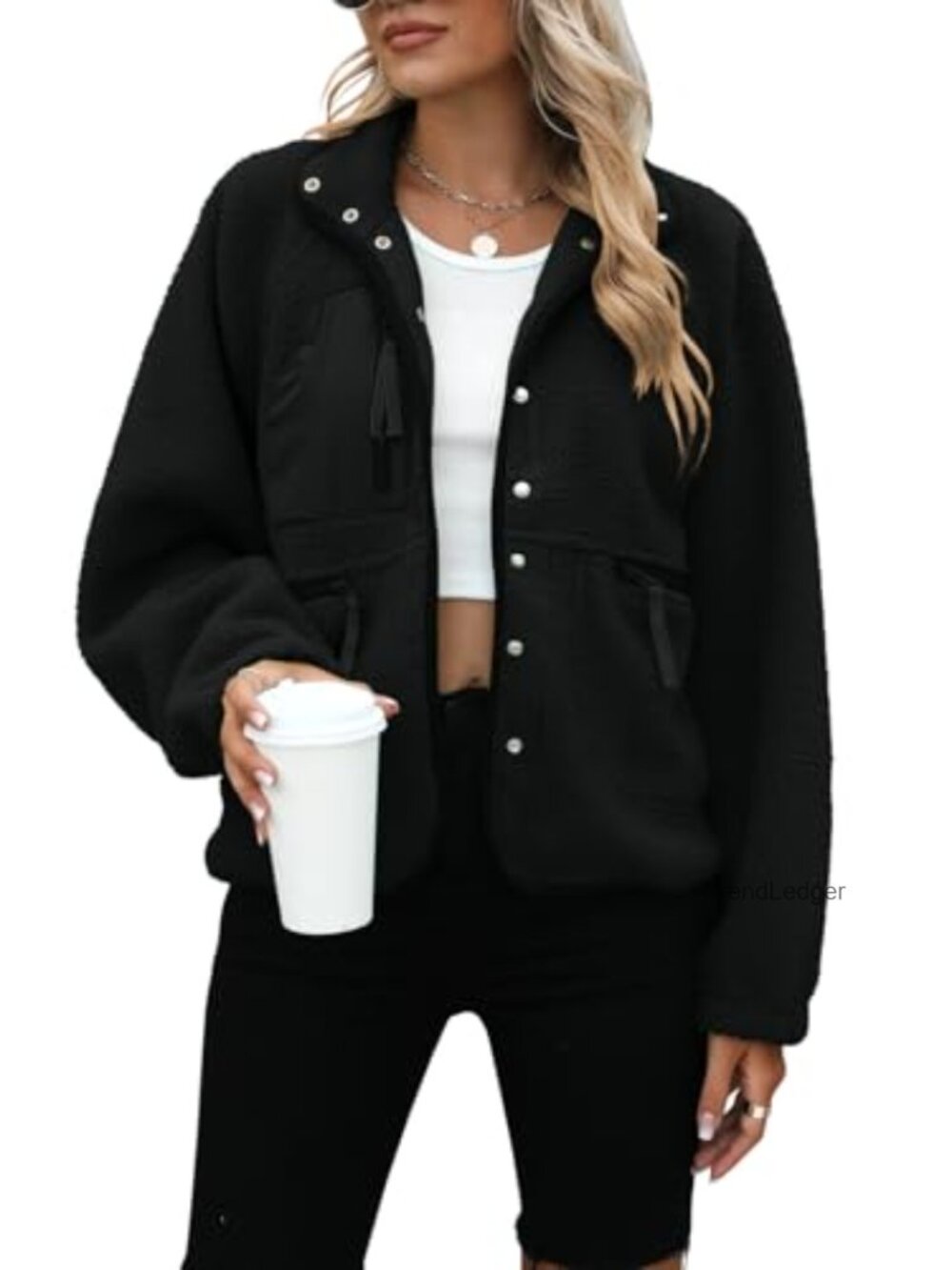 Fleece Button Down Sherpa Jacket Fuzzy Cropped Oversized Warm Winter Coat
